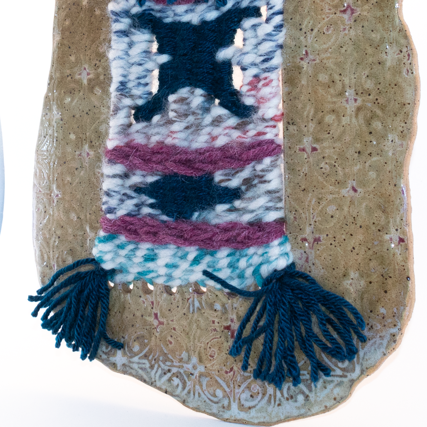 Handmade Ceramic and Woven Wall Hanging, 13" x 8.5"