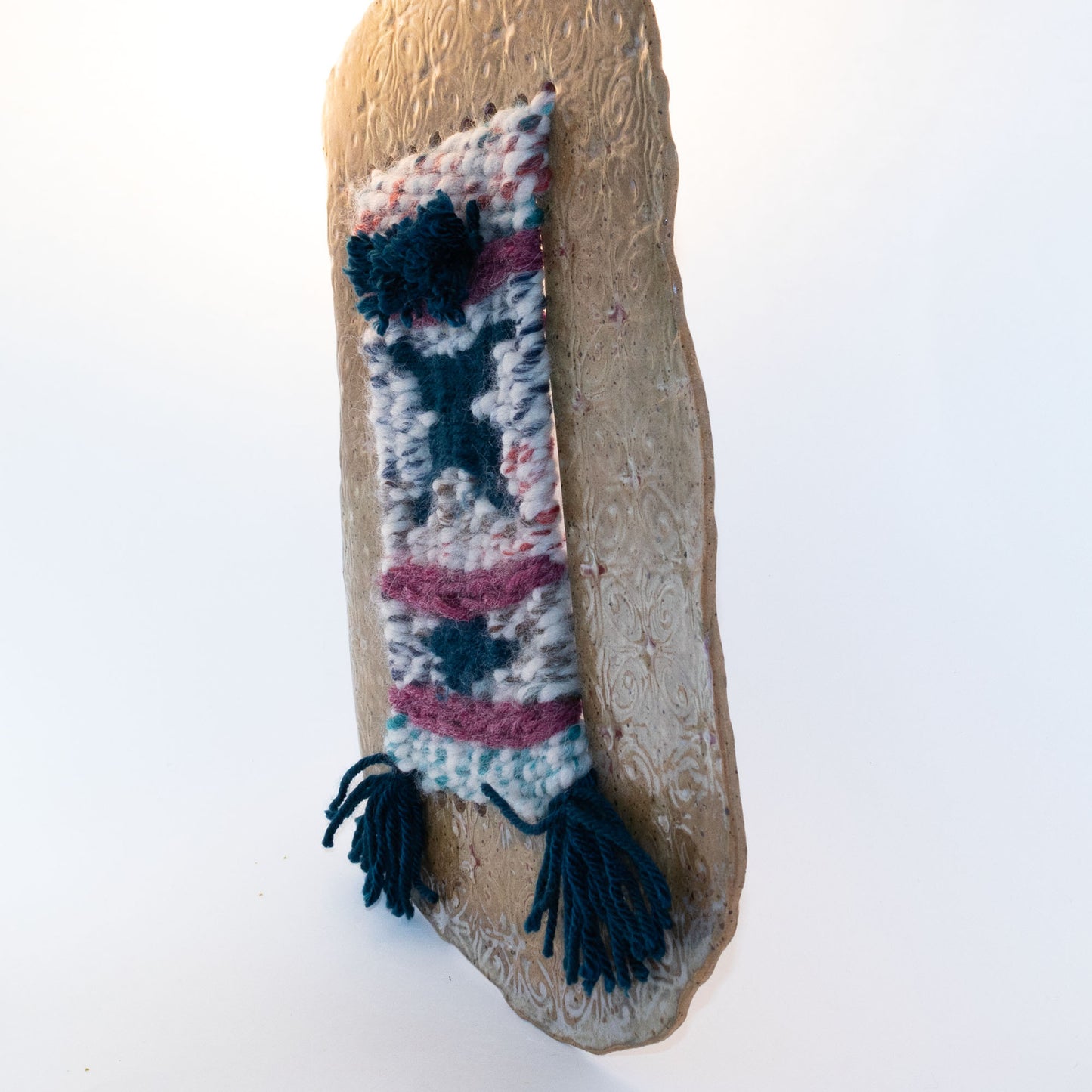 Handmade Ceramic and Woven Wall Hanging, 13" x 8.5"