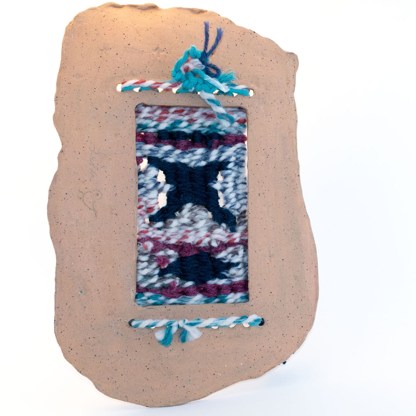 Handmade Ceramic and Woven Wall Hanging, 13" x 8.5"
