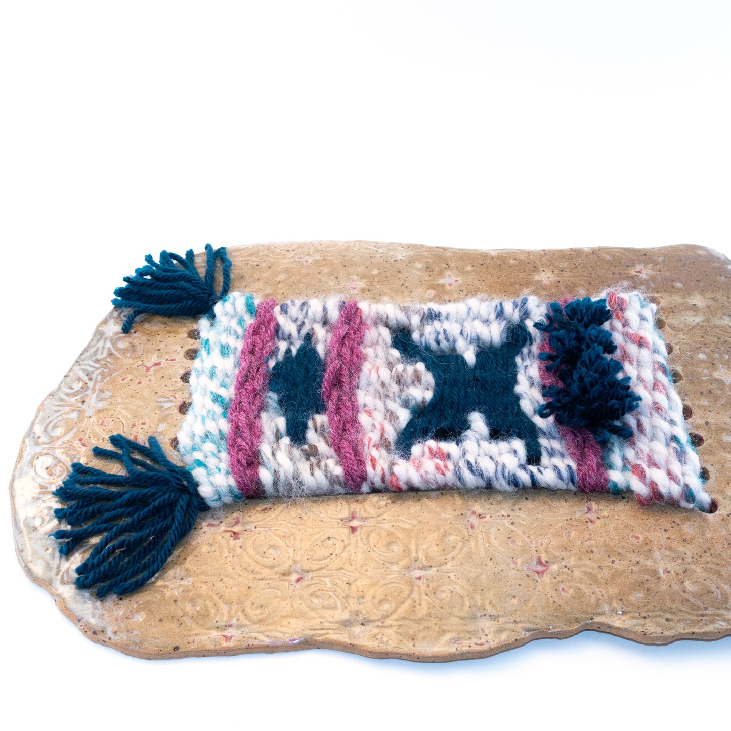 Handmade Ceramic and Woven Wall Hanging, 13" x 8.5"