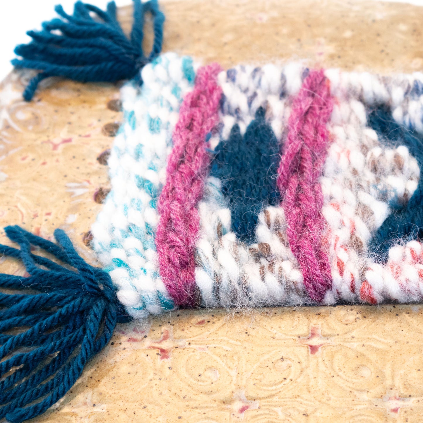 Handmade Ceramic and Woven Wall Hanging, 13" x 8.5"