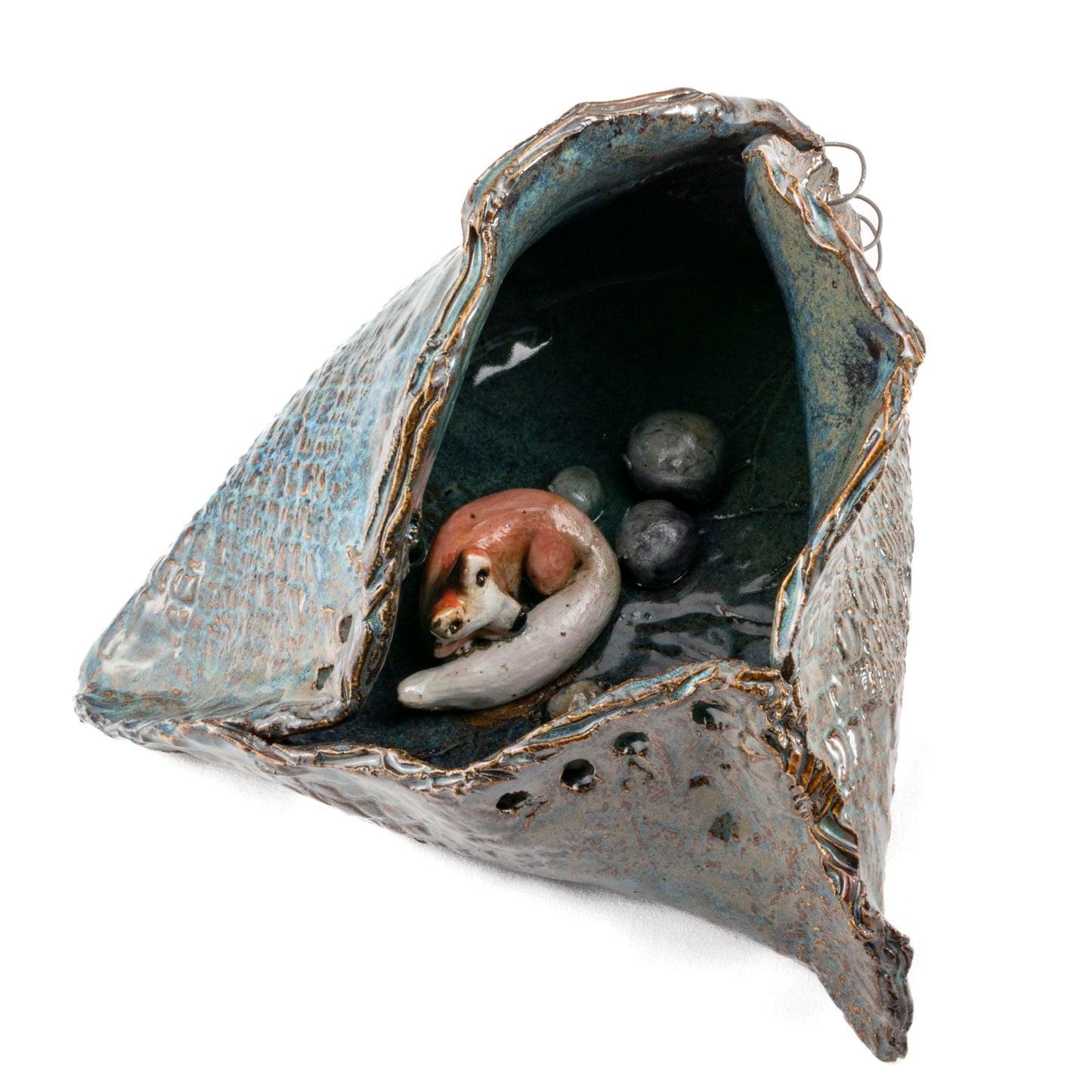 A Fox's Den Ceramic Triangular Sculpture