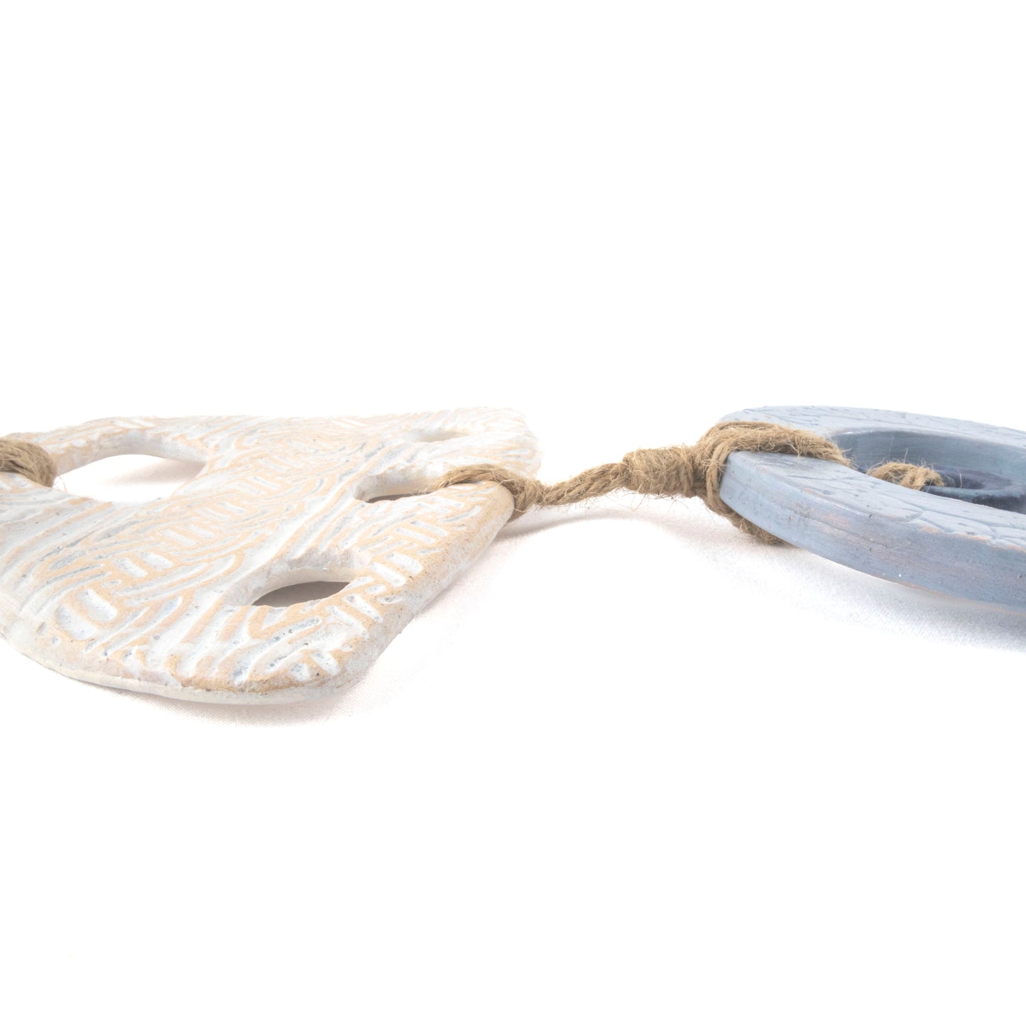 Handcrafted Blue and White Ceramic Wall Hanging - Boho Chic Decor