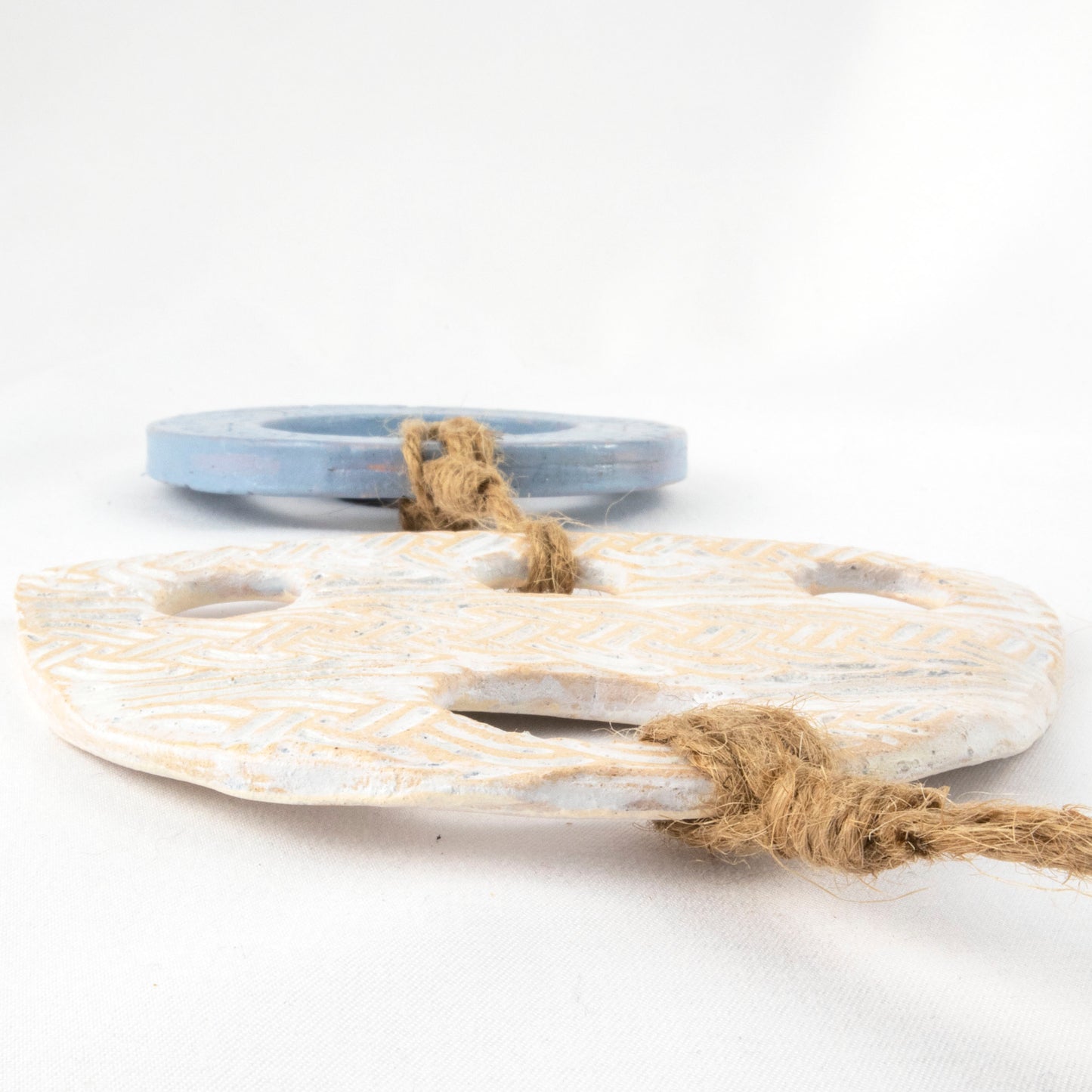 Handcrafted Blue and White Ceramic Wall Hanging - Boho Chic Decor