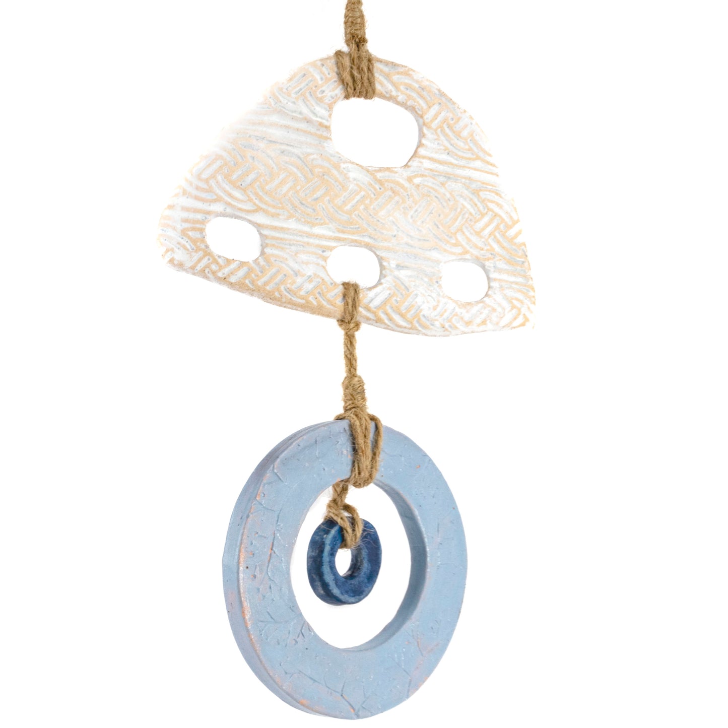 Handcrafted Blue and White Ceramic Wall Hanging - Boho Chic Decor