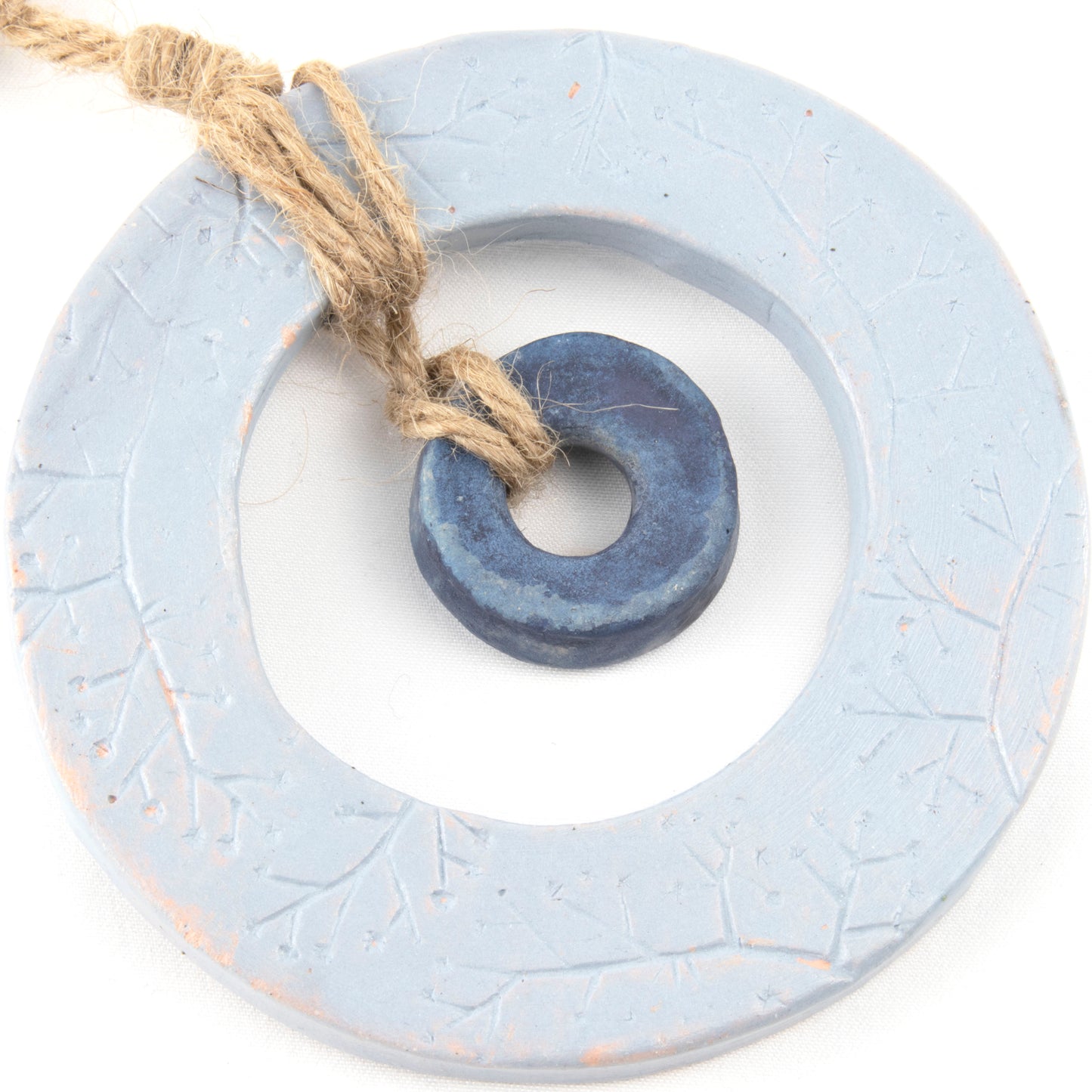 Handcrafted Blue and White Ceramic Wall Hanging - Boho Chic Decor