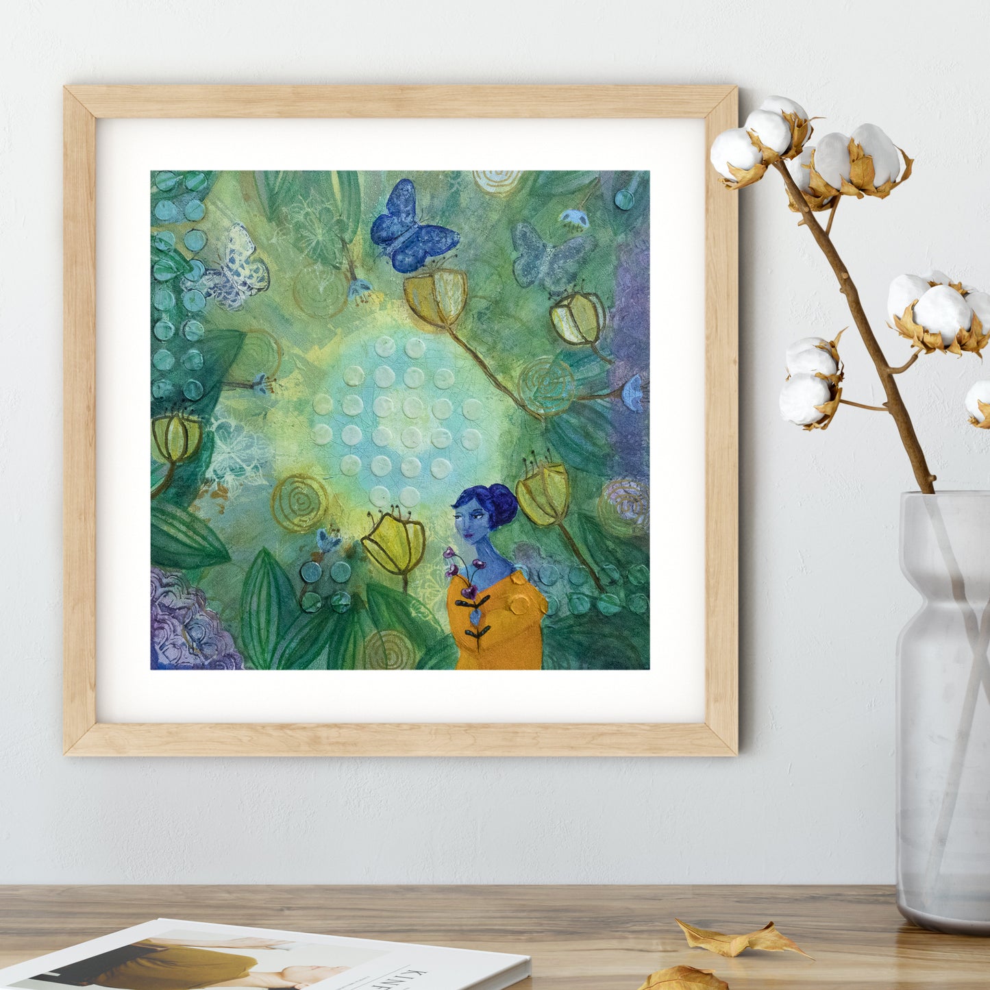 Enchanted Forest Spirit Art Print: Woodland Fairy, Flowers, Butterflies (Gift)