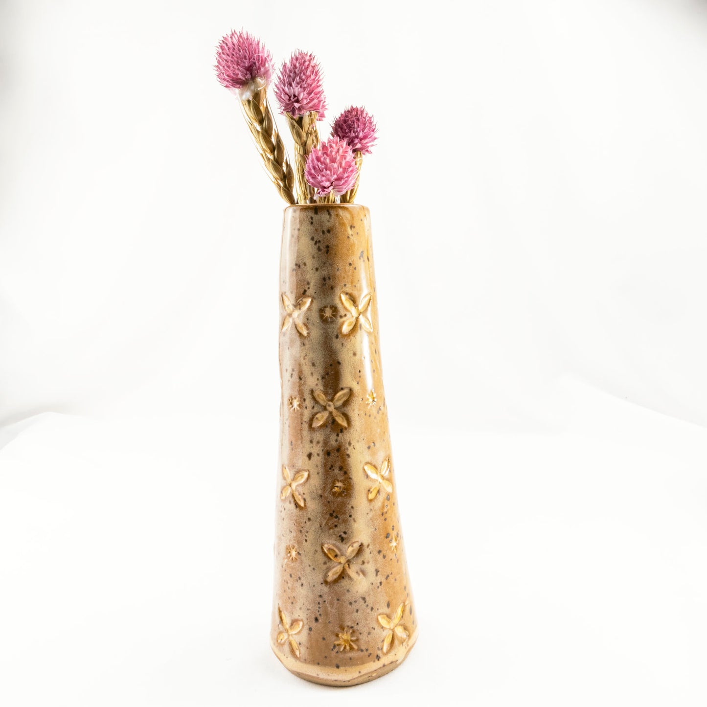 Light Brown and Buttery Peach Tall Slender Ceramic Flower Vase