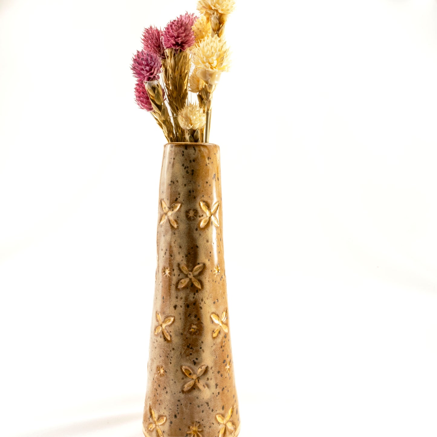 Light Brown and Buttery Peach Tall Slender Ceramic Flower Vase