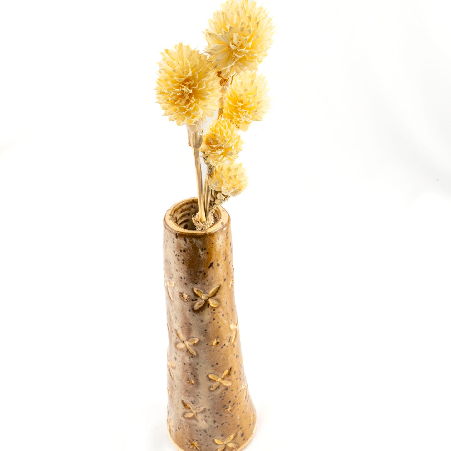 Light Brown and Buttery Peach Tall Slender Ceramic Flower Vase