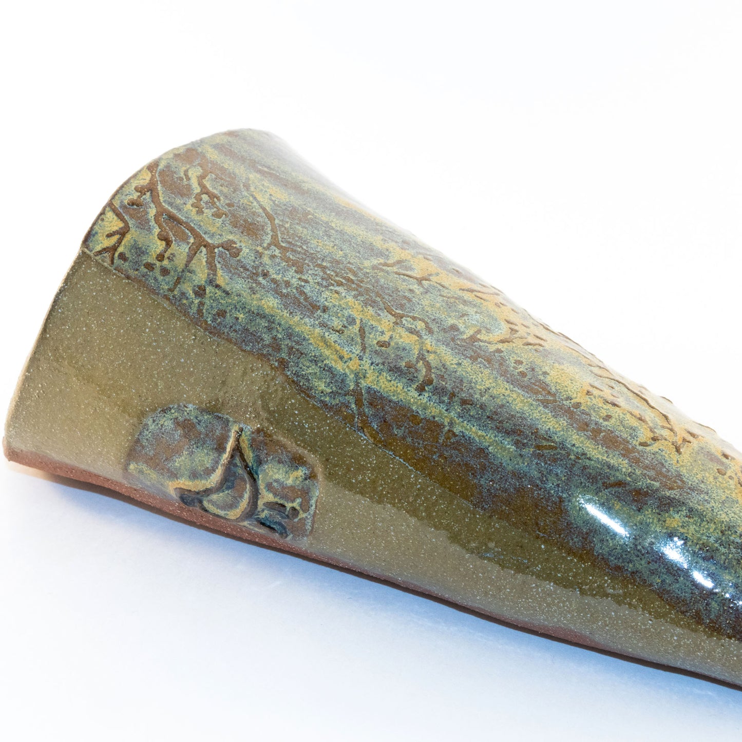 Handmade Olive Green Wall Vase with Lavender and Yellow Highlights – Unique Ceramic Home Decor for Dried Flowers