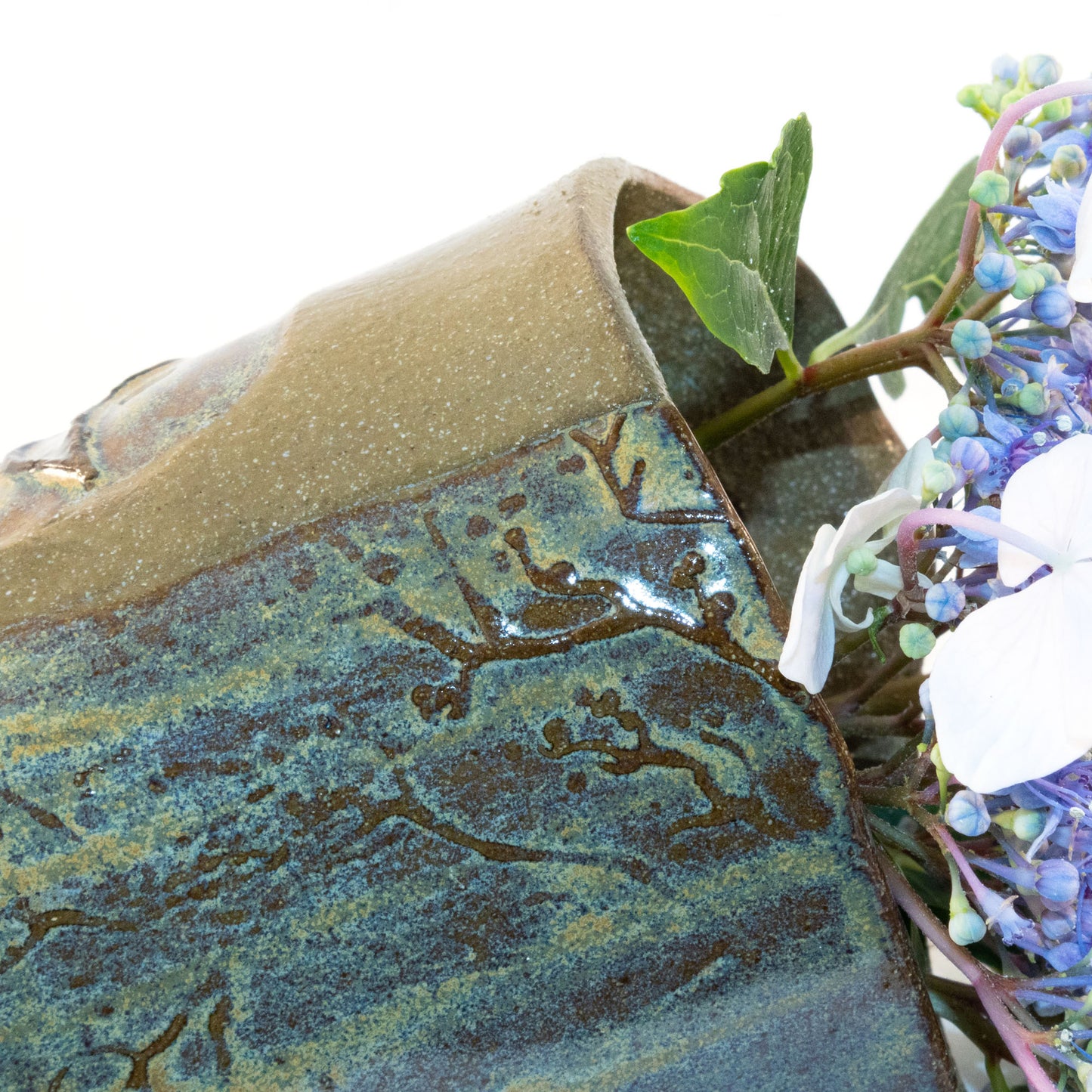 Handmade Olive Green Wall Vase with Lavender and Yellow Highlights – Unique Ceramic Home Decor for Dried Flowers
