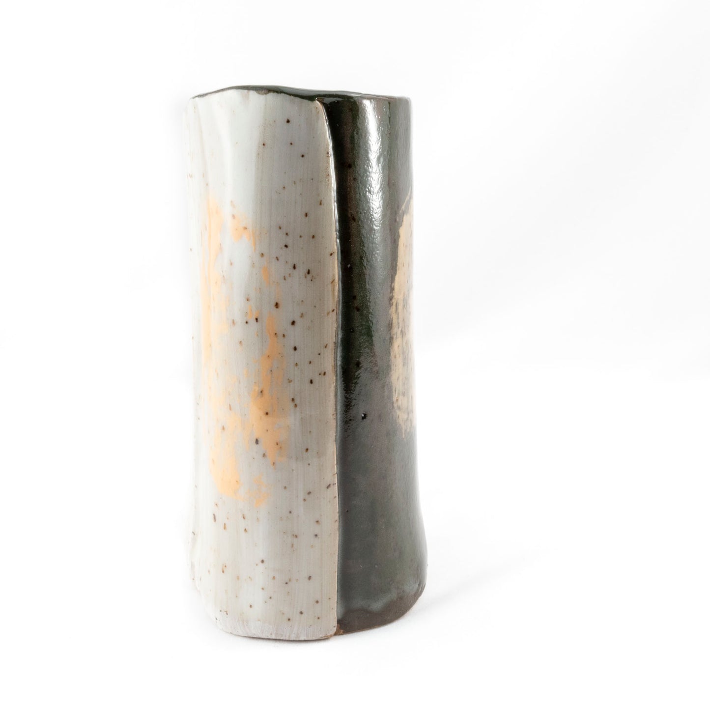 Modern Textured Vase, Charcoal & White with Peach Accents