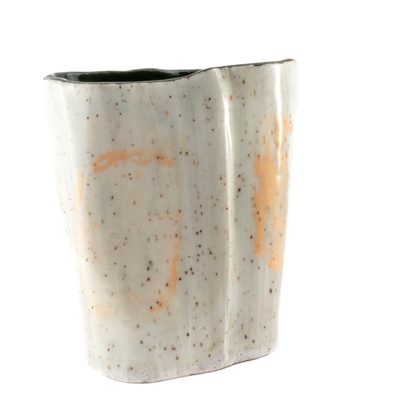 Modern Textured Vase, Charcoal & White with Peach Accents
