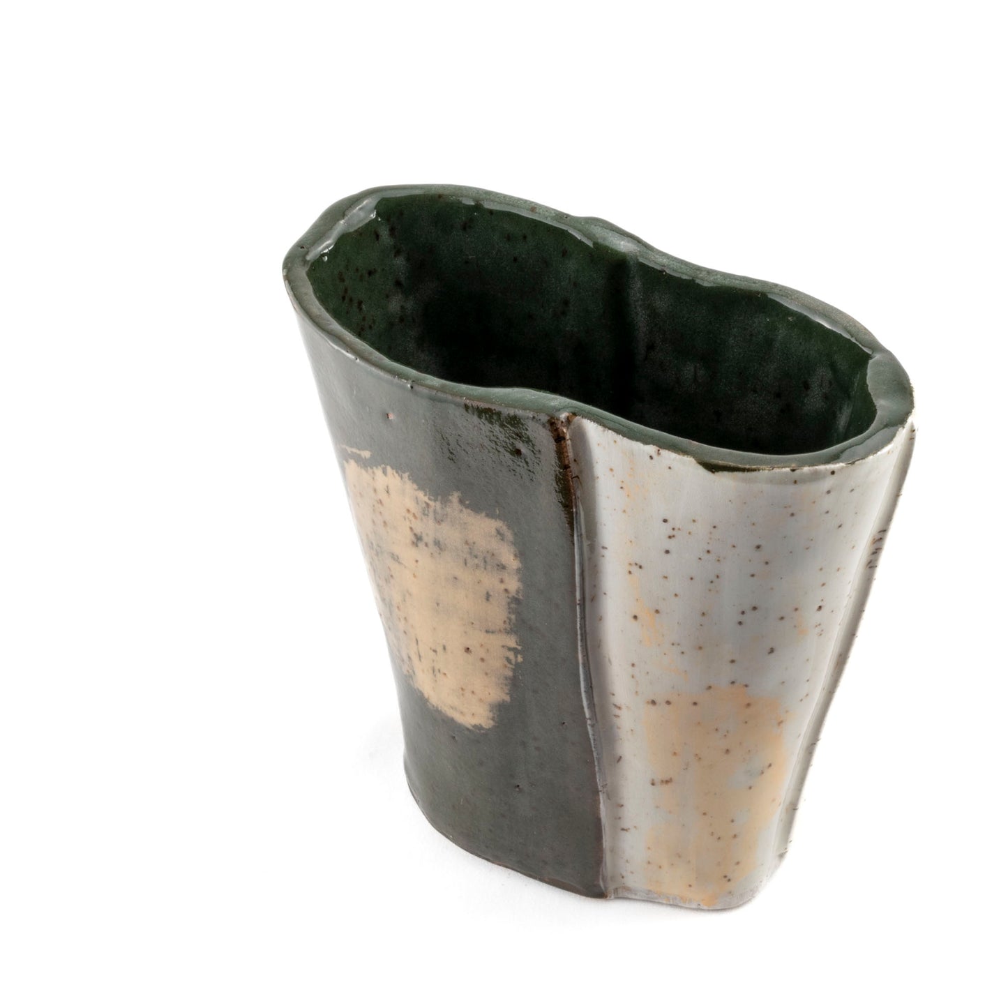 Modern Textured Vase, Charcoal & White with Peach Accents