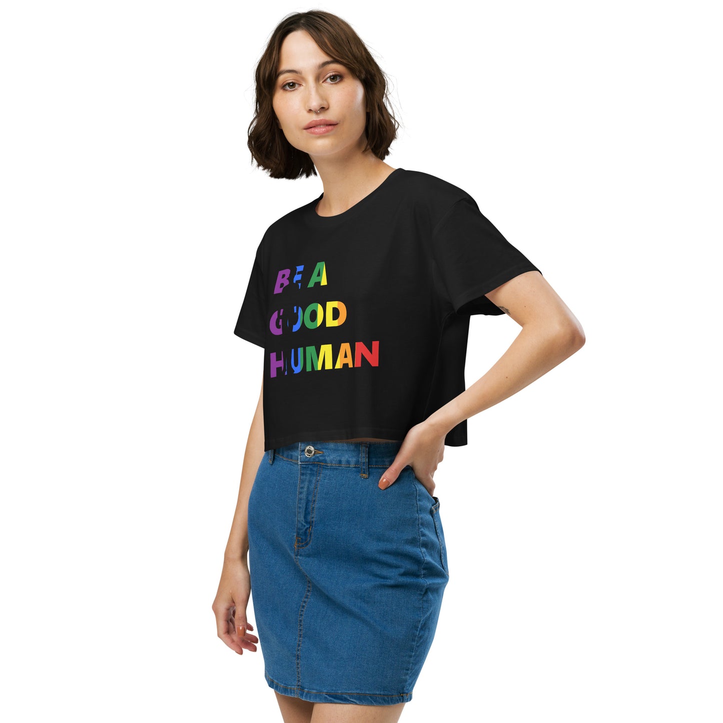 Be a Good Human Women's Cropped Graphic T-Shirt