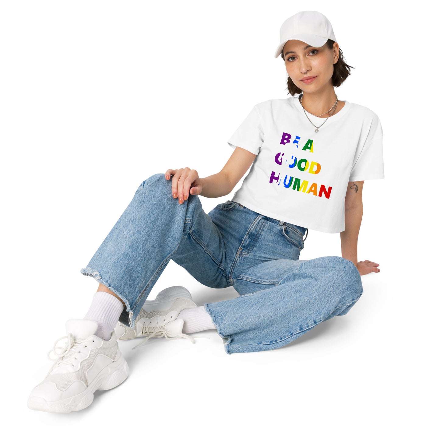 Be a Good Human Women's Cropped Graphic T-Shirt