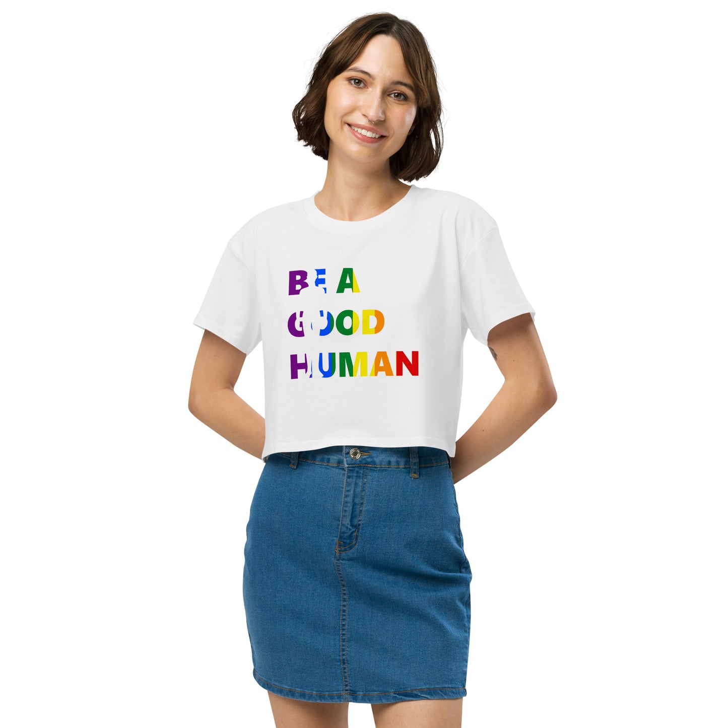 Be a Good Human Women's Cropped Graphic T-Shirt