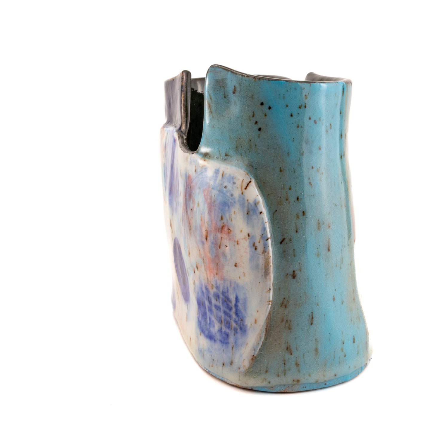 6.5" Abstract Artisan Ceramic Vase and Hold-All - Blue, White, Teal