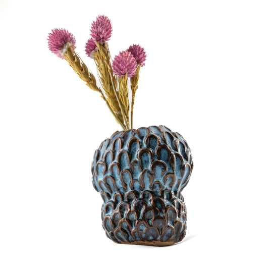 Funky Blue Ceramic Bud Vase (3.5" Tall)