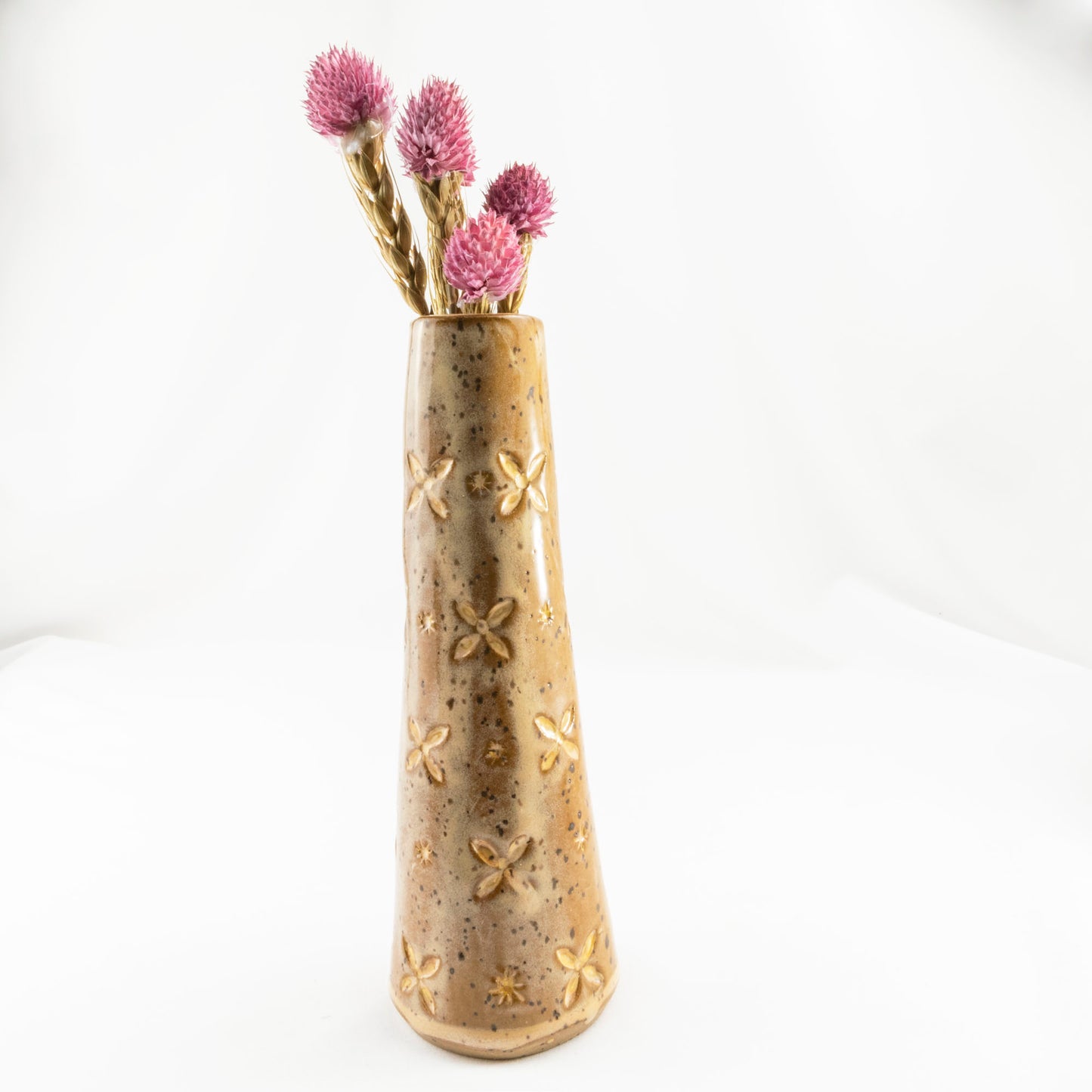 Light Brown and Buttery Peach Tall Slender Ceramic Flower Vase