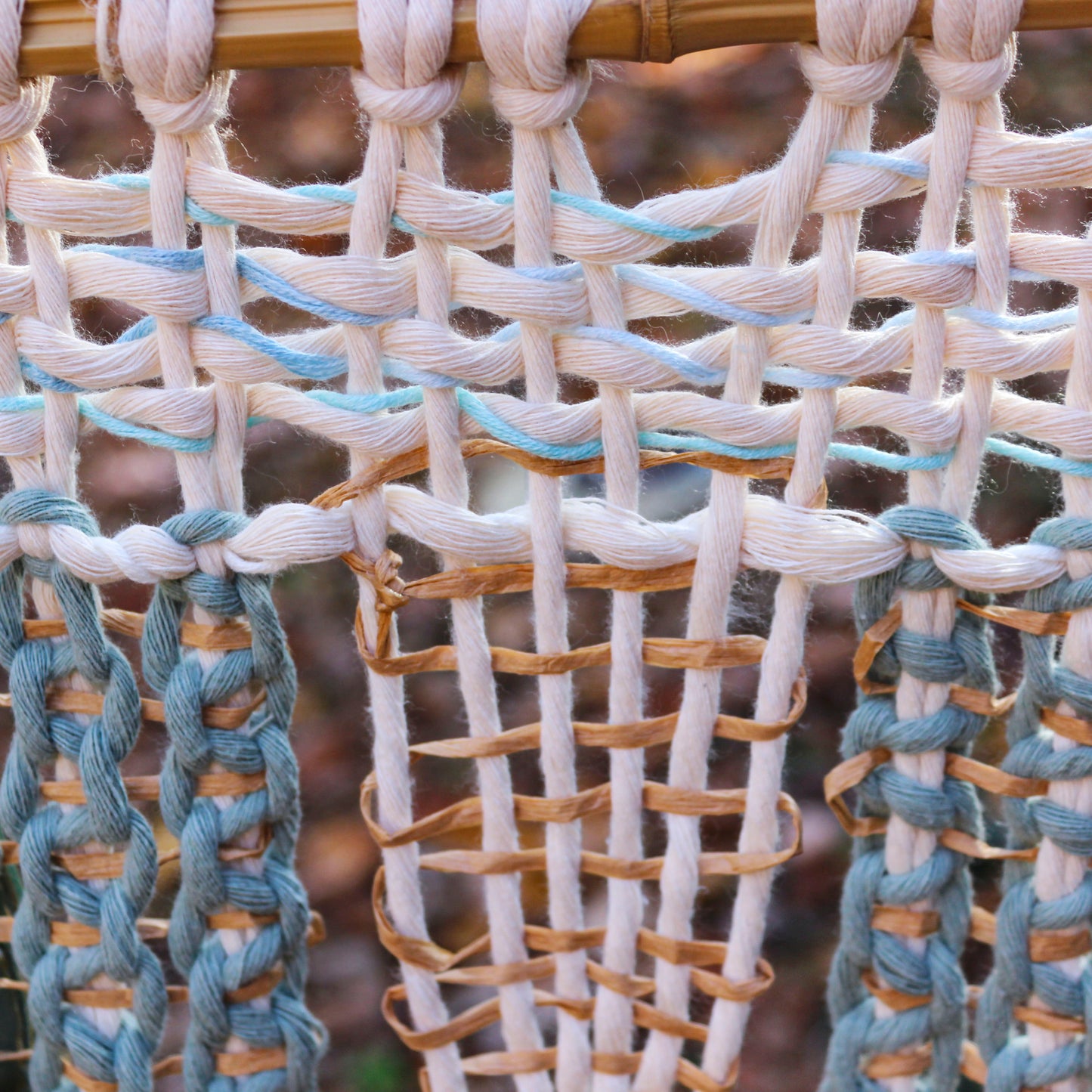 Handmade Macrame Wall Hanging with Ceramic Leaves & Bamboo Rod – Boho Woven Art Decor