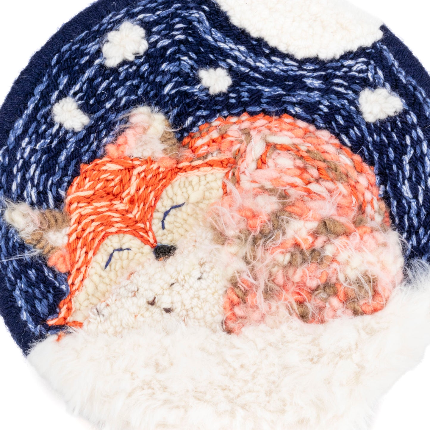 Navy, Orange & White Fox, 8.5" Round Embroidered Nursery Wall Decor