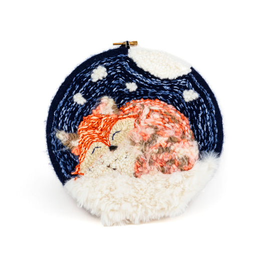 Navy, Orange & White Fox, 8.5" Round Embroidered Nursery Wall Decor