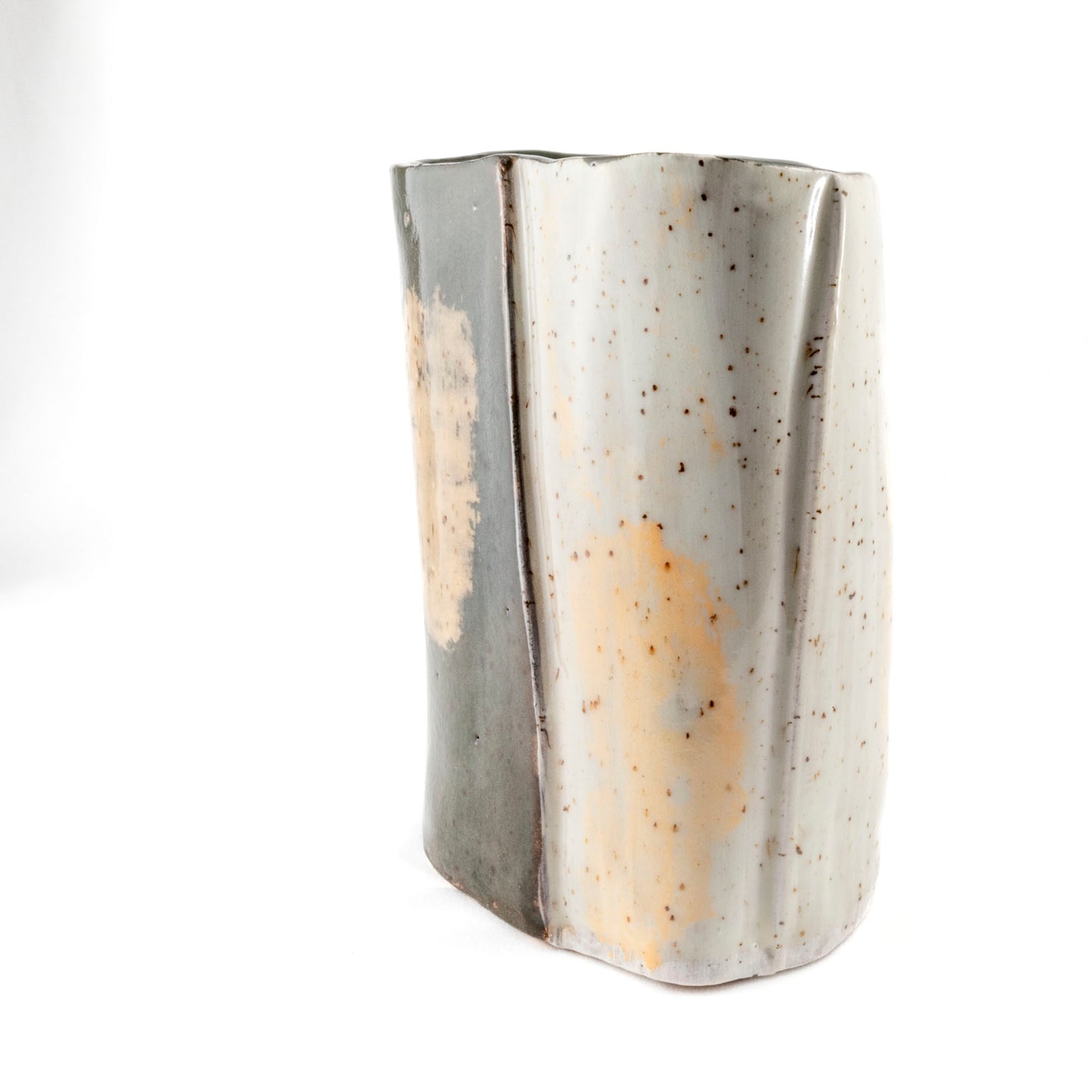 Modern Textured Vase, Charcoal & White with Peach Accents